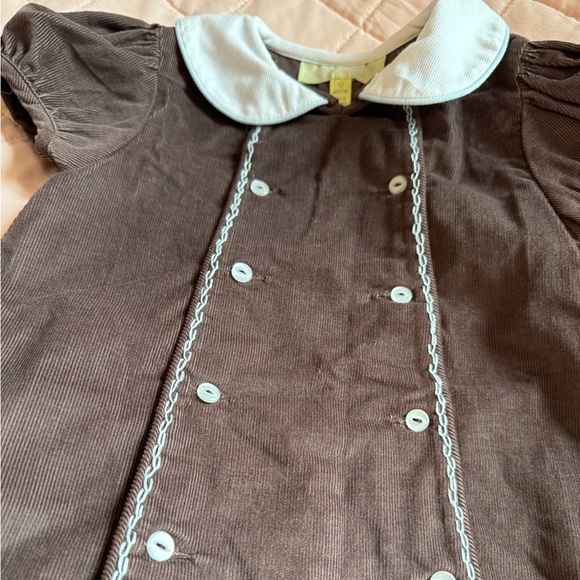 Pixie Lily brown corduroy dress with white collar & baby blue trim girl 12M - Picture 3 of 4
